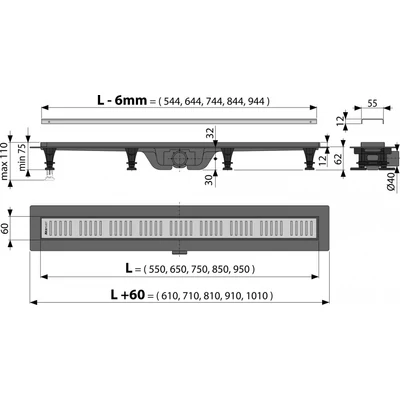 Alcaplast APZ10/Simple műanyag zuhanyfolyóka fém ráccsal (950 mm)