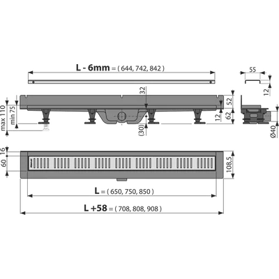 Alcaplast APZ30-850 mm Wall zuhany folyóka