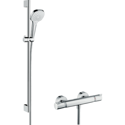 Hansgrohe Croma Select E Falsíkon kívüli zuhanyrendszer Vario 90 cm-es zuhanyrúddal és Ecostat Comfort termosztáttal (27082400)